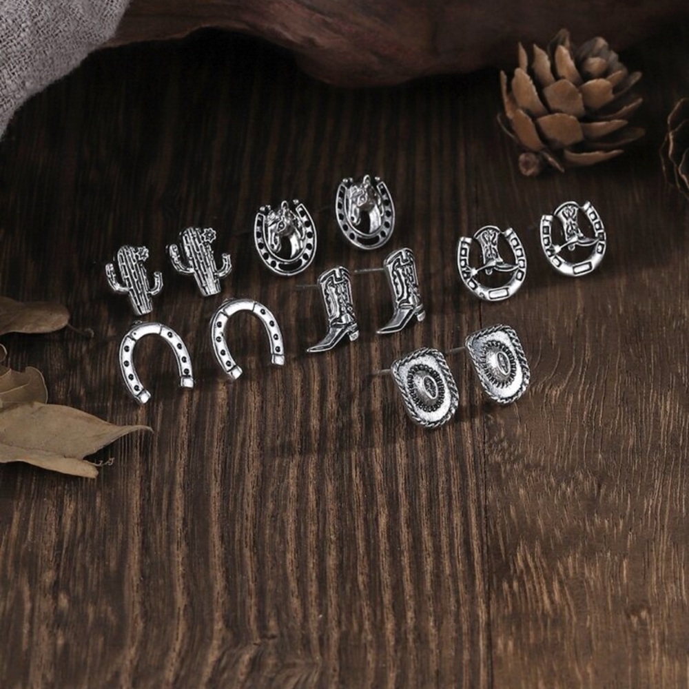 Silver Western-Themed Earring Set